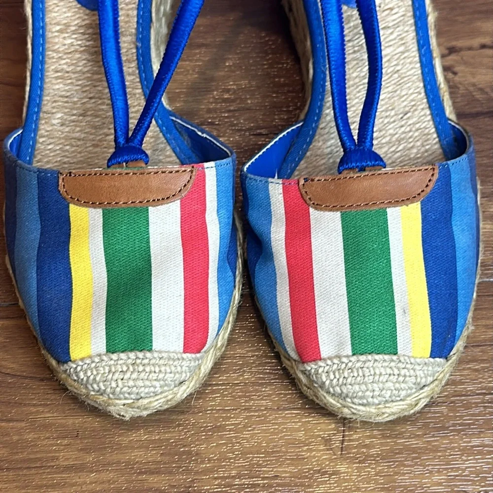 Ralph Lauren Cala Espadrille Sandals Wedge Blue Multi Striped size 8 S